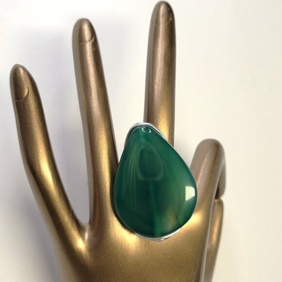 Green Onyx Pear Shape ring Gemstone Adjustable Band Handmade Semi Precious Ring - Picture 3 of 9